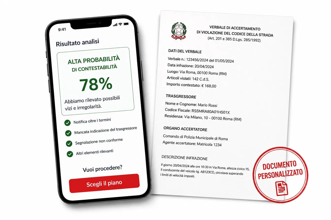 Analisi MultaZero con risultato e documento personalizzato